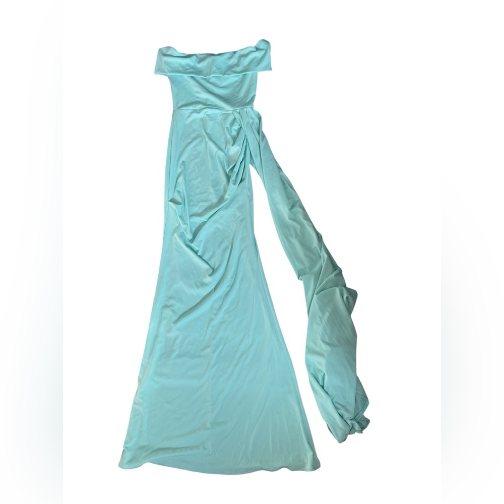 SHEIN Off-Shoulder Mint Maxi Maternity Dress - Picture 4 of 5